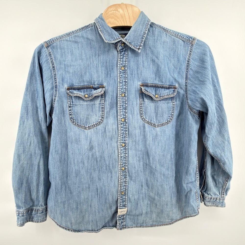 Signature by Levi Strauss & Co. Denim Shirt Mens XL Blue Long Sleeve Workwear